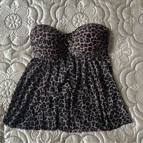 Kona Sol Twist Front Bandeau Flyaway Leopard Print Tankini Swim Top NEW Small - Picture 5 of 8